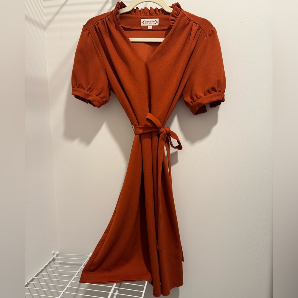 Nanette Lepore Orange Ruched Wrap Midi Dress